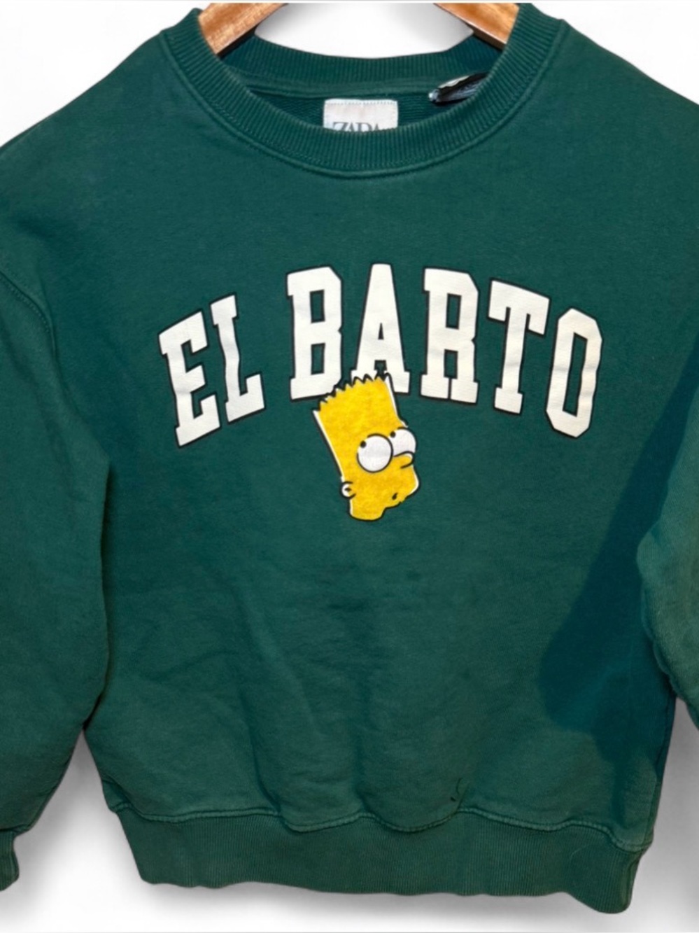 The Simpsons ZARA Bart Simpson El Barto Green Kids Felt Varsity Sweatshirt 9-10